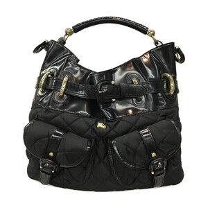 Burberry Black Quilted Patent Leather Bromley Hobo Bag Black